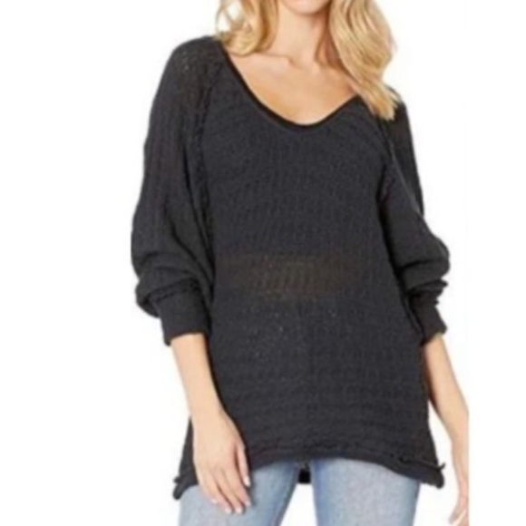 We The Free Back Fringe Trim V Neck Crochet Lightweight Sweater Boho Cotton - Picture 2 of 8